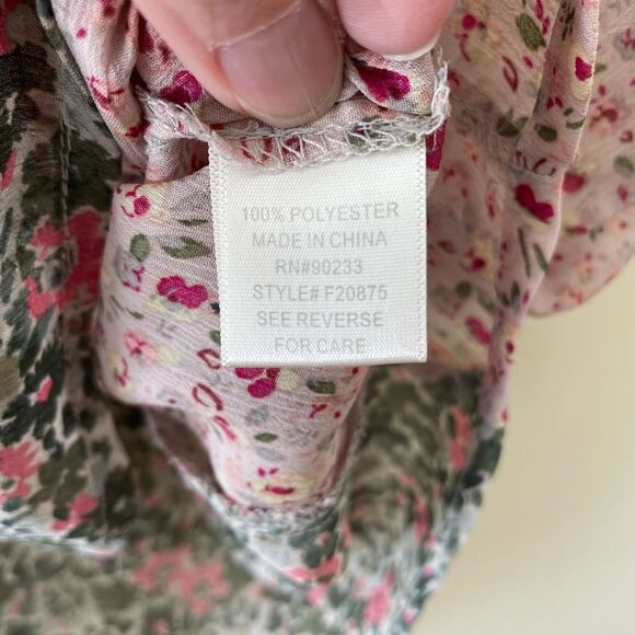 Black Poppy Sz Medium Women’s Pink Green Floral Semi Sheer Short Sleeve Blouse - Picture 5 of 5